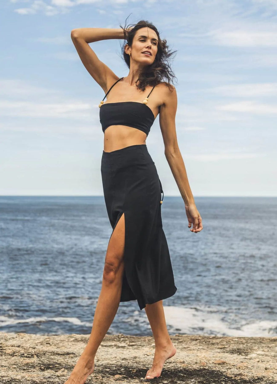 Saia de linho preto Laura