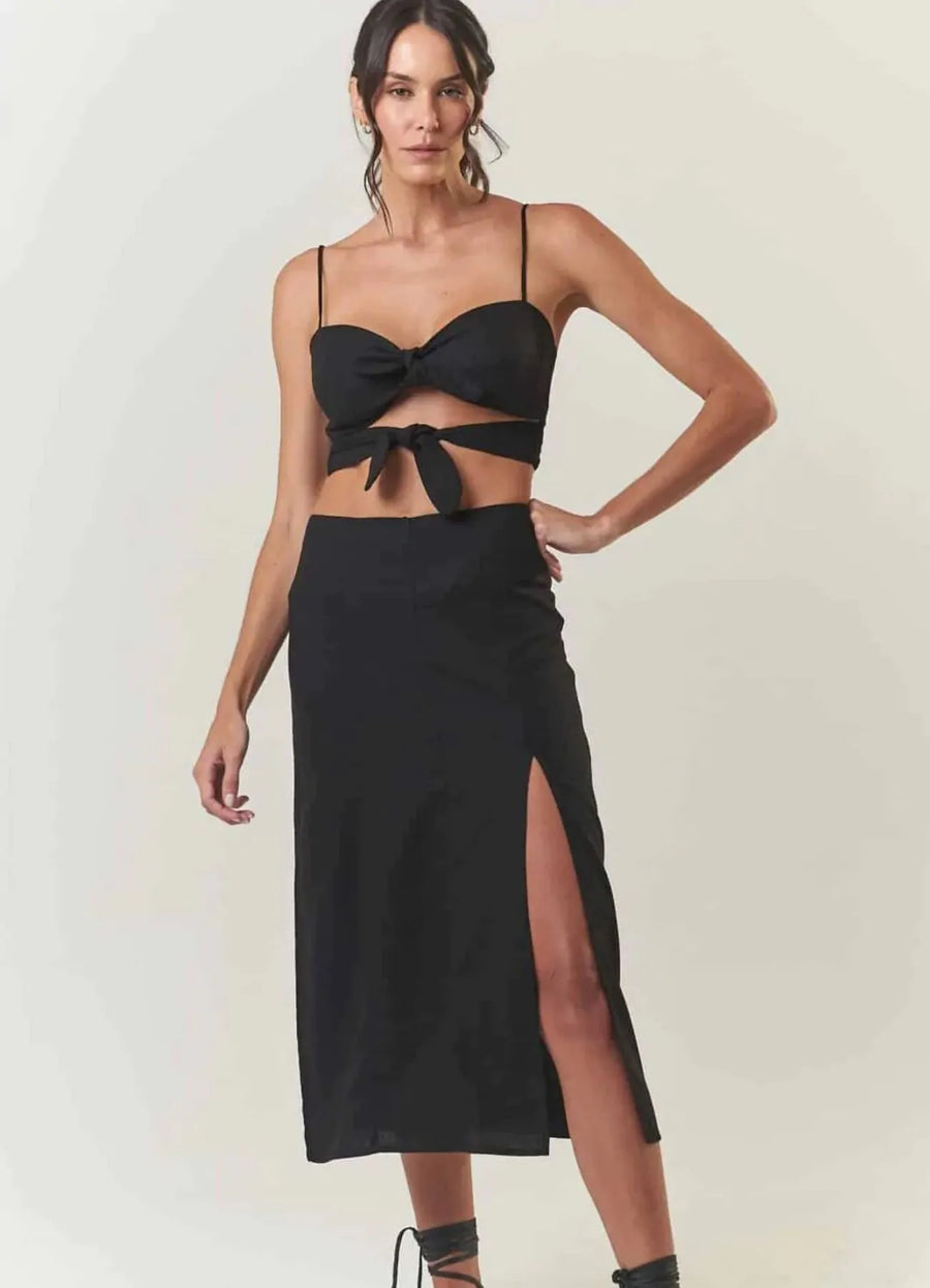 Saia de linho preto Laura