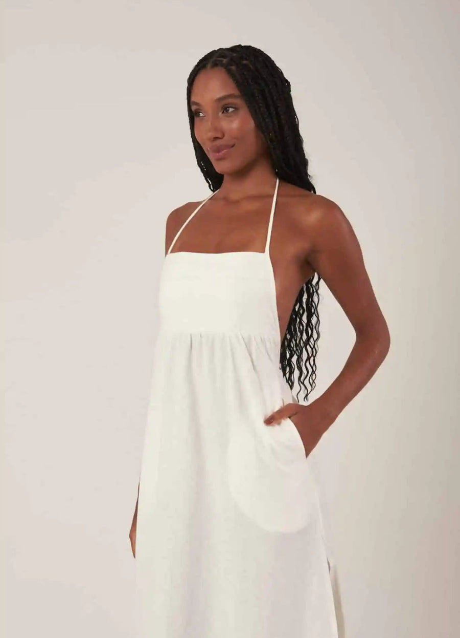 Vestido de linho off-white Leblon