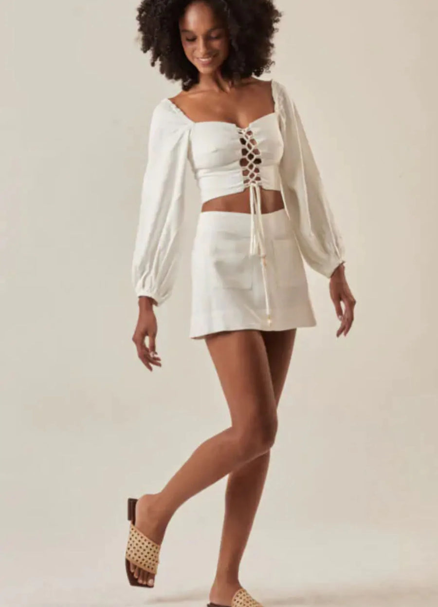 Saia de linho off-white Heloisa