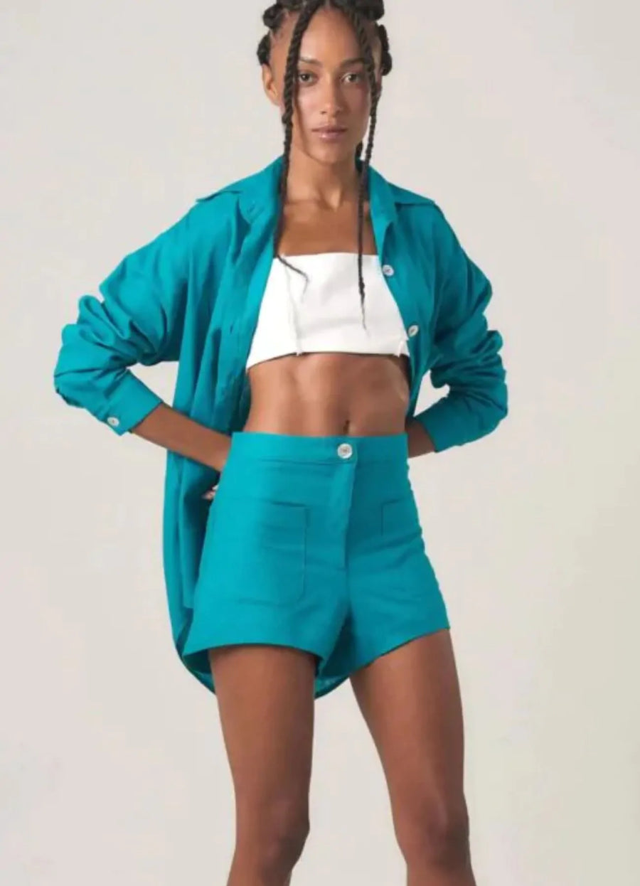 Short de linho azul-laguna Isis