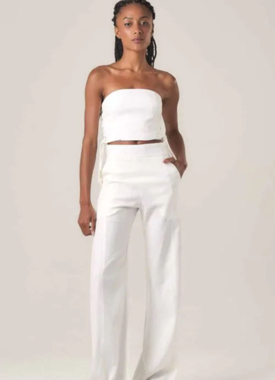 Calça de linho off-white Gisela