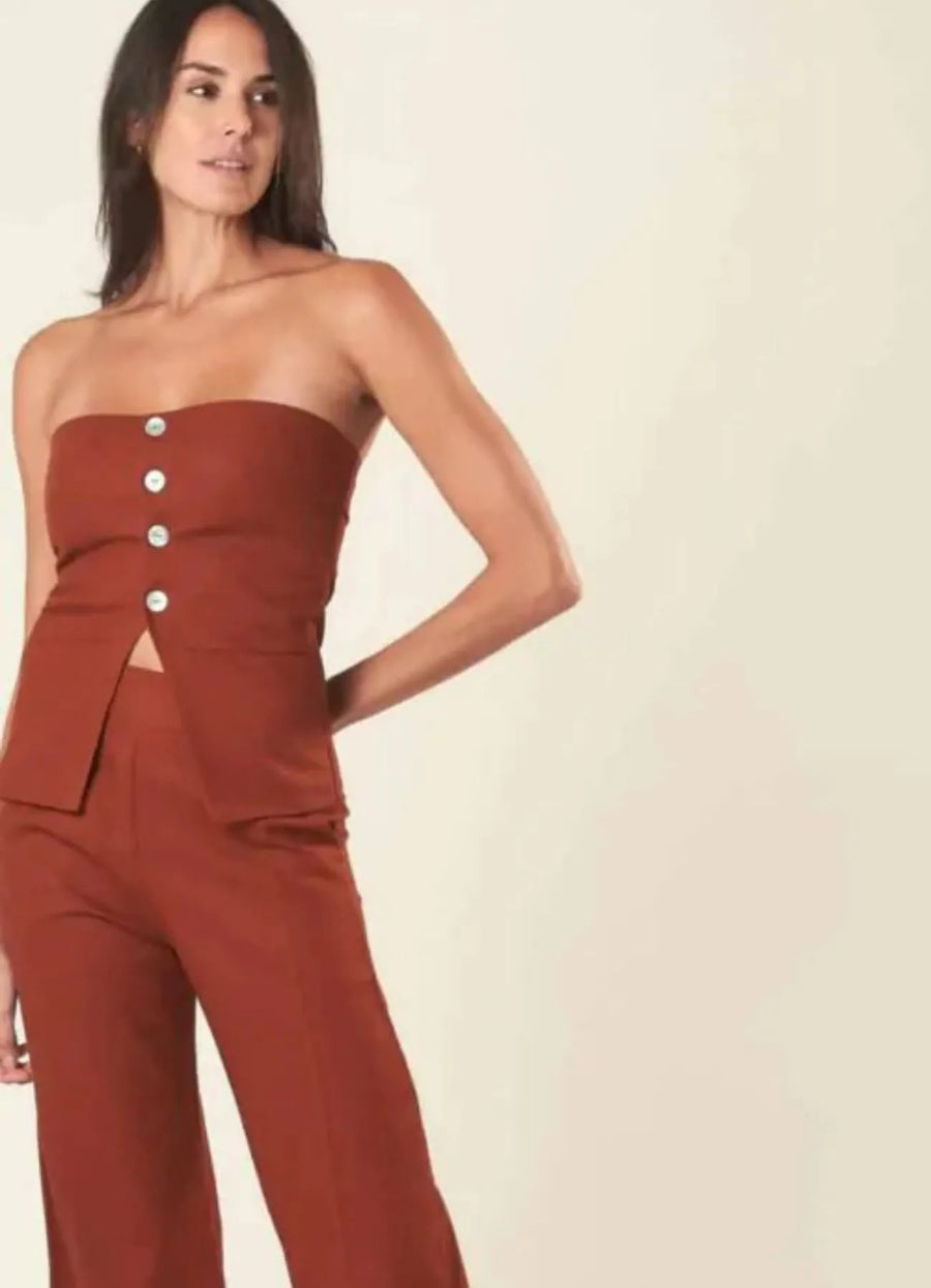 Calça de linho terracota Gisela