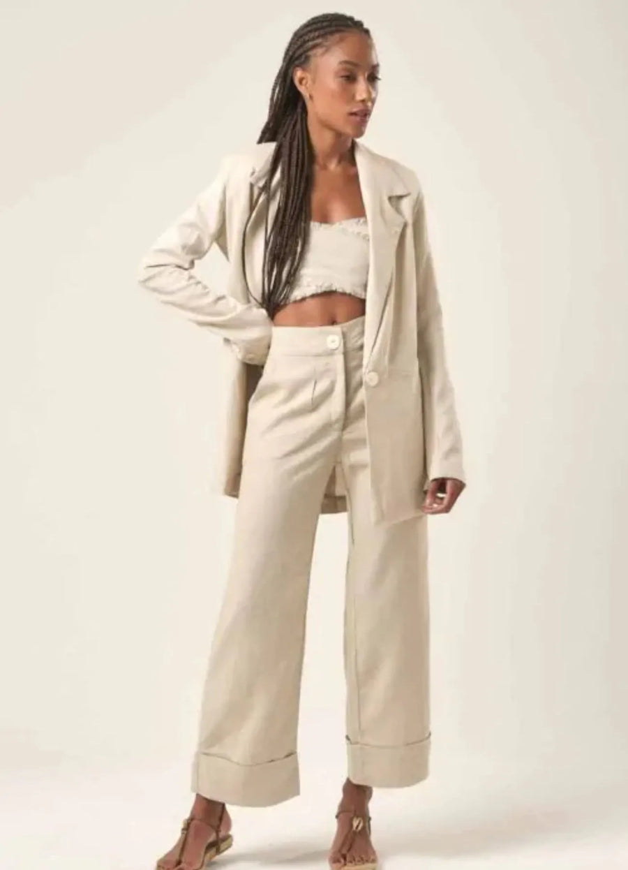 Blazer de linho areia Roberta