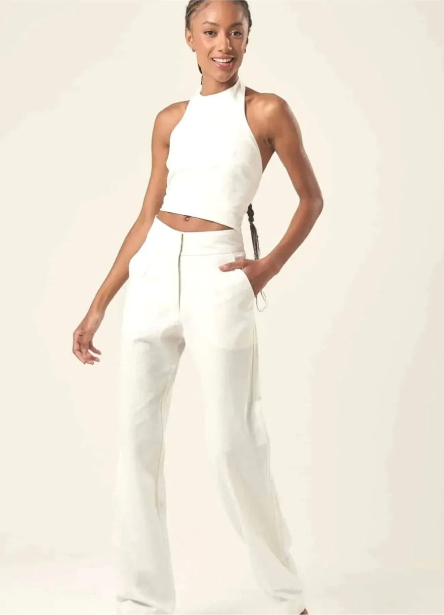 Calça de linho off-white Elisa