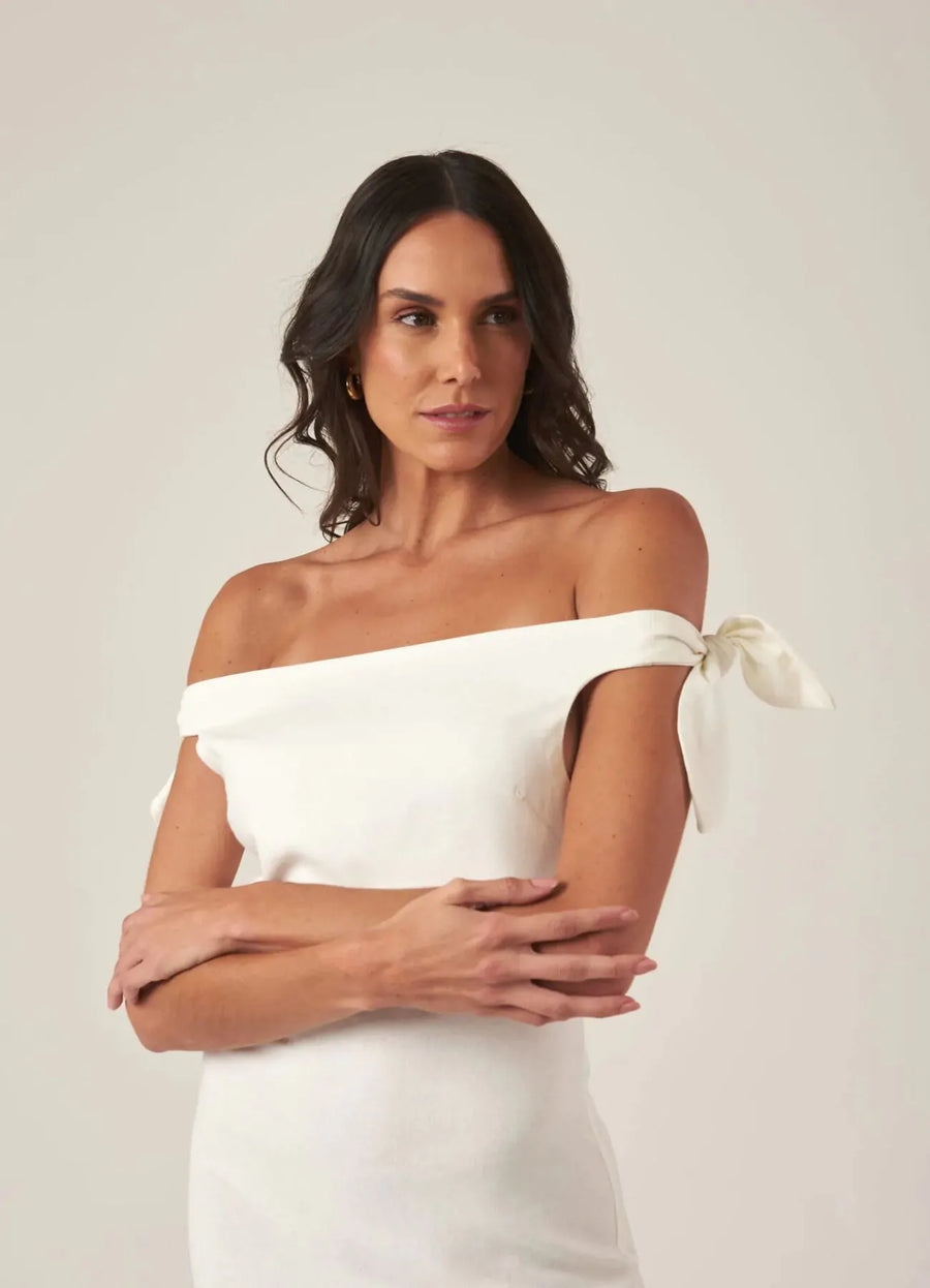 Vestido de Linho off-white Flávia