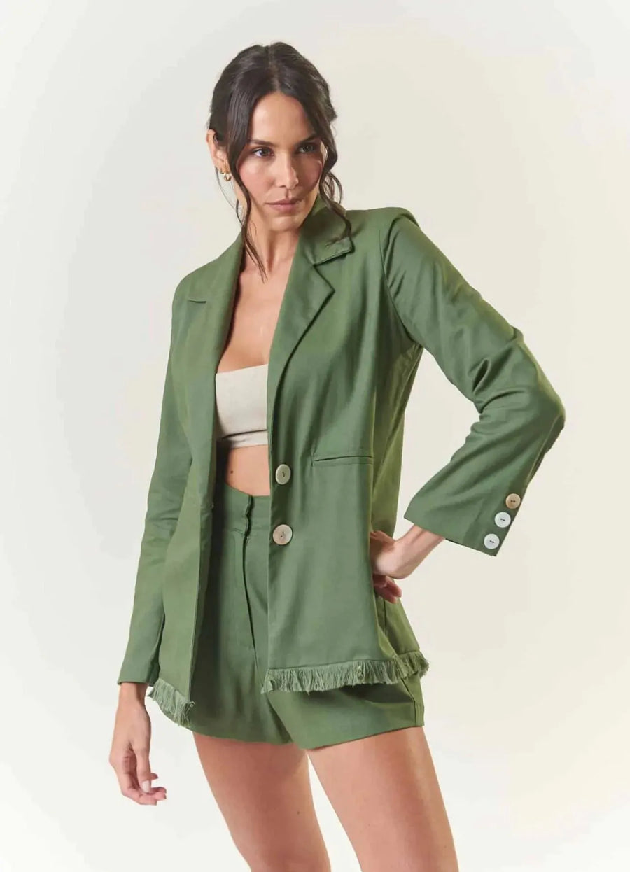 Blazer de linho verde Madrepérola