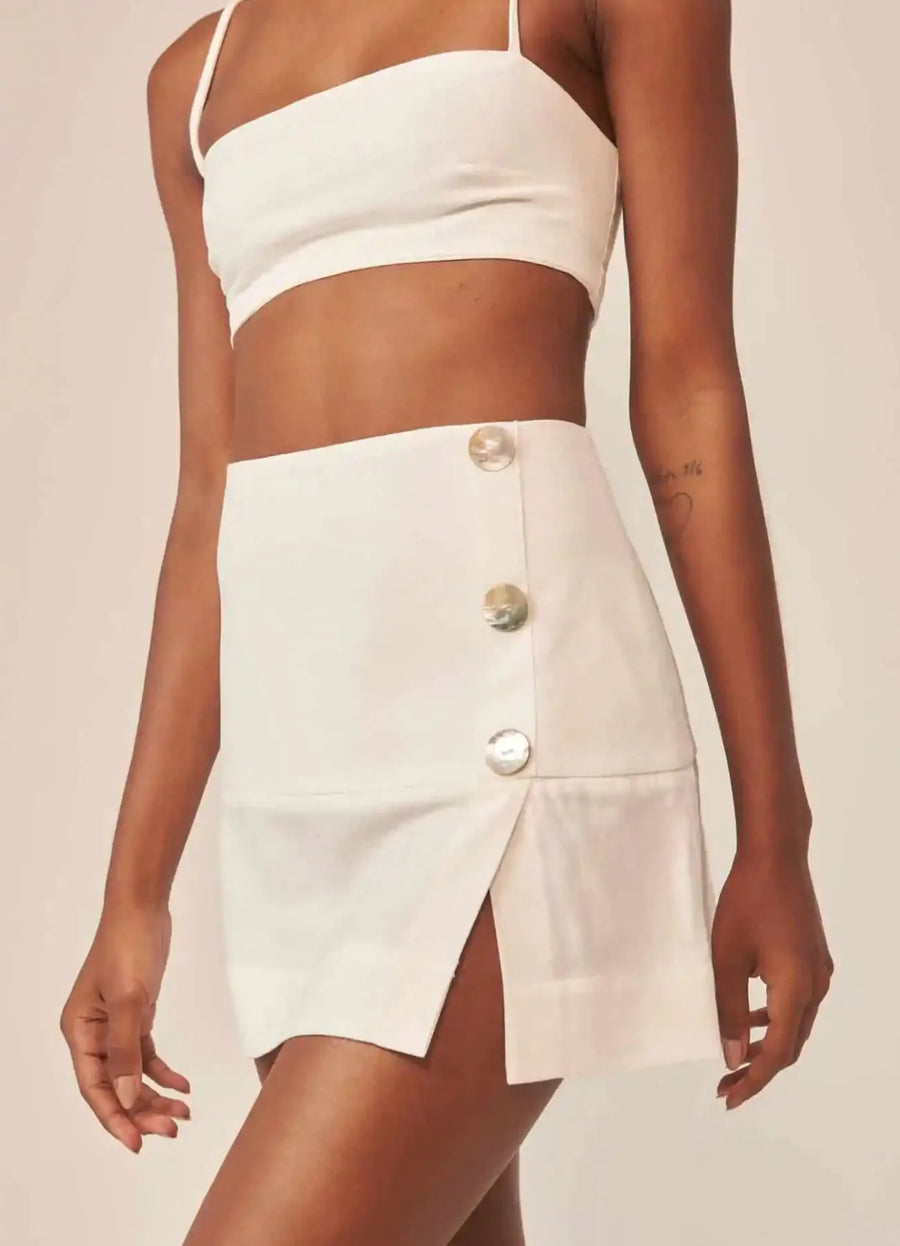 Mini-Saia de linho off-white Olivia