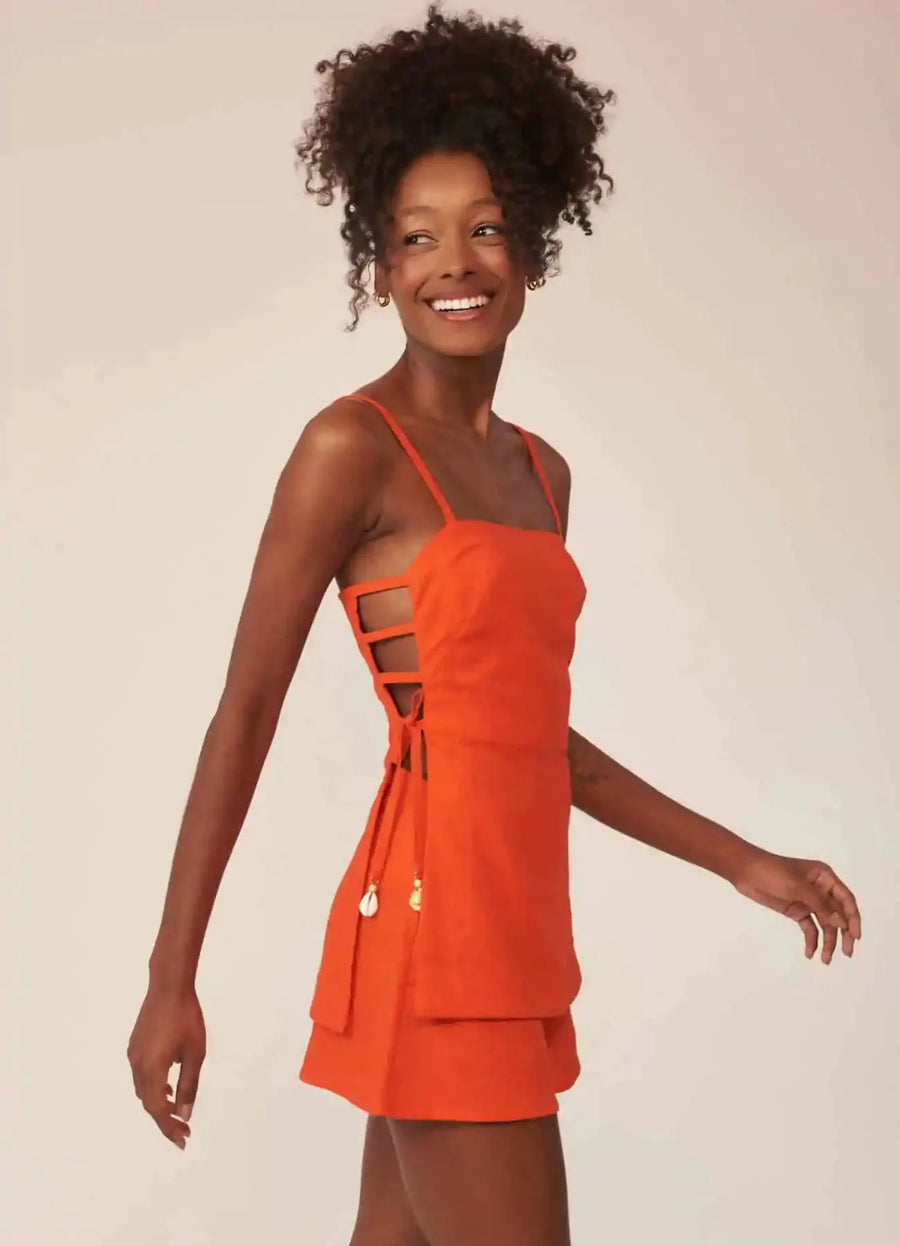 Bata de linho laranja-urucum Marcela