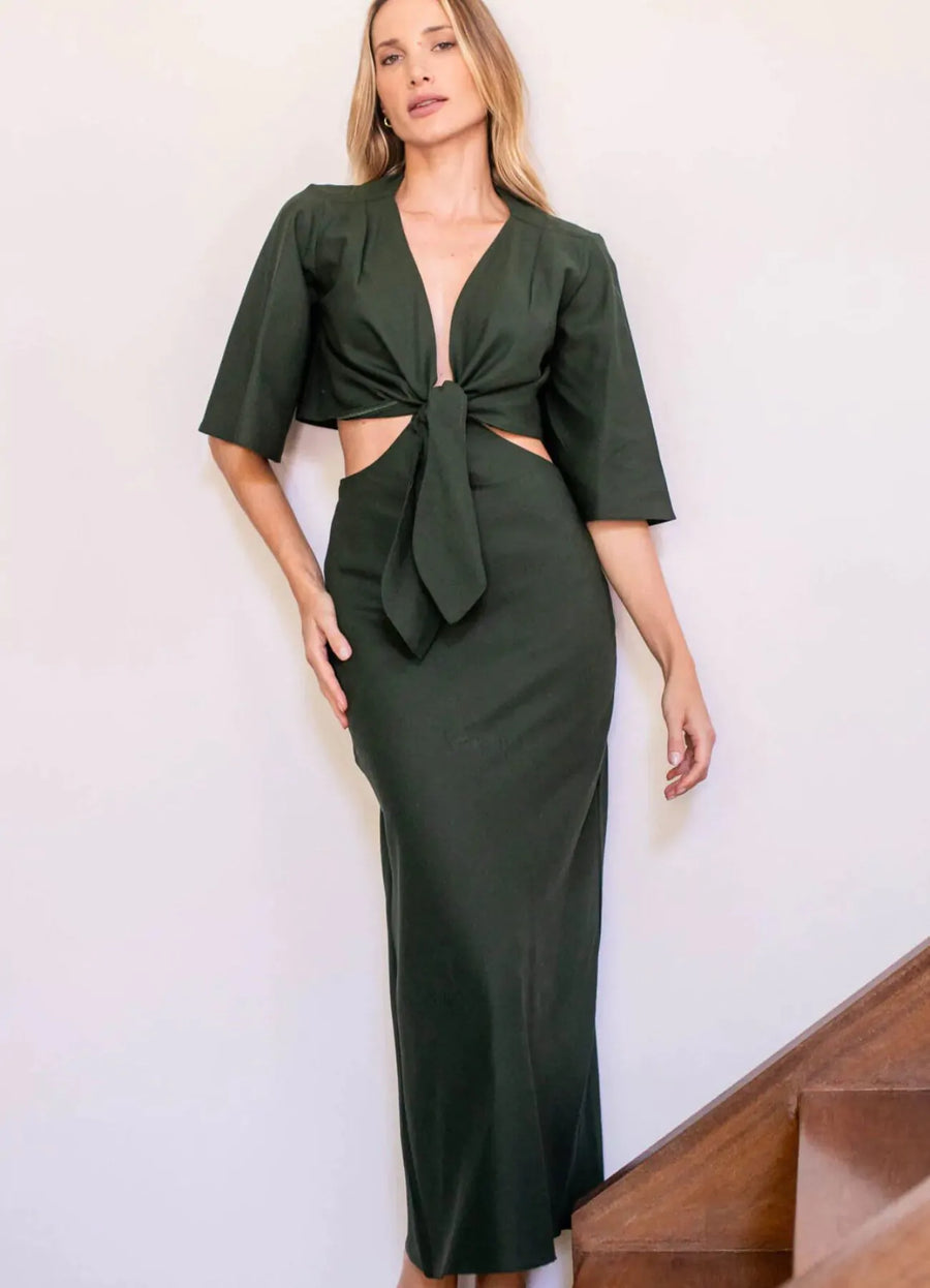 Vestido de Linho verde-floresta Alice