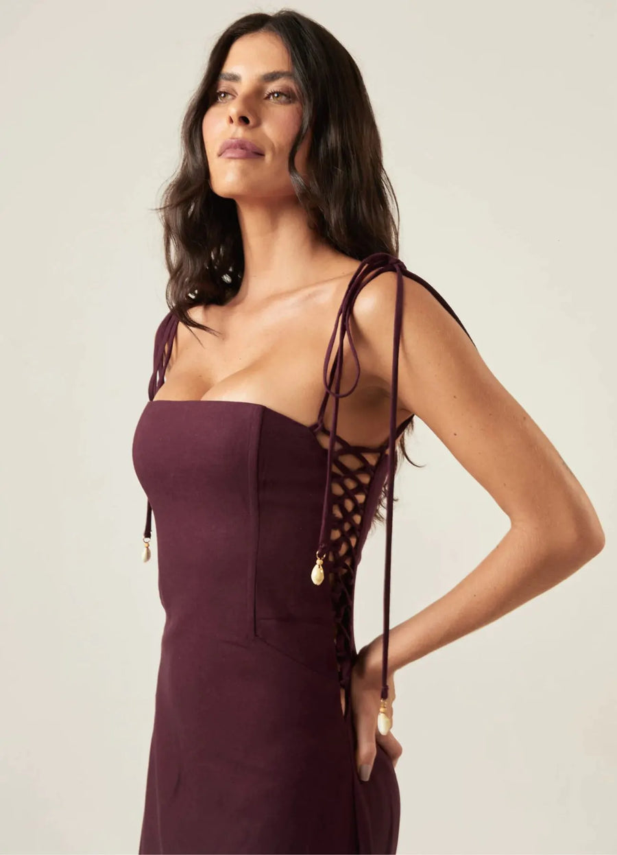 Vestido de Linho jabuticaba Celina