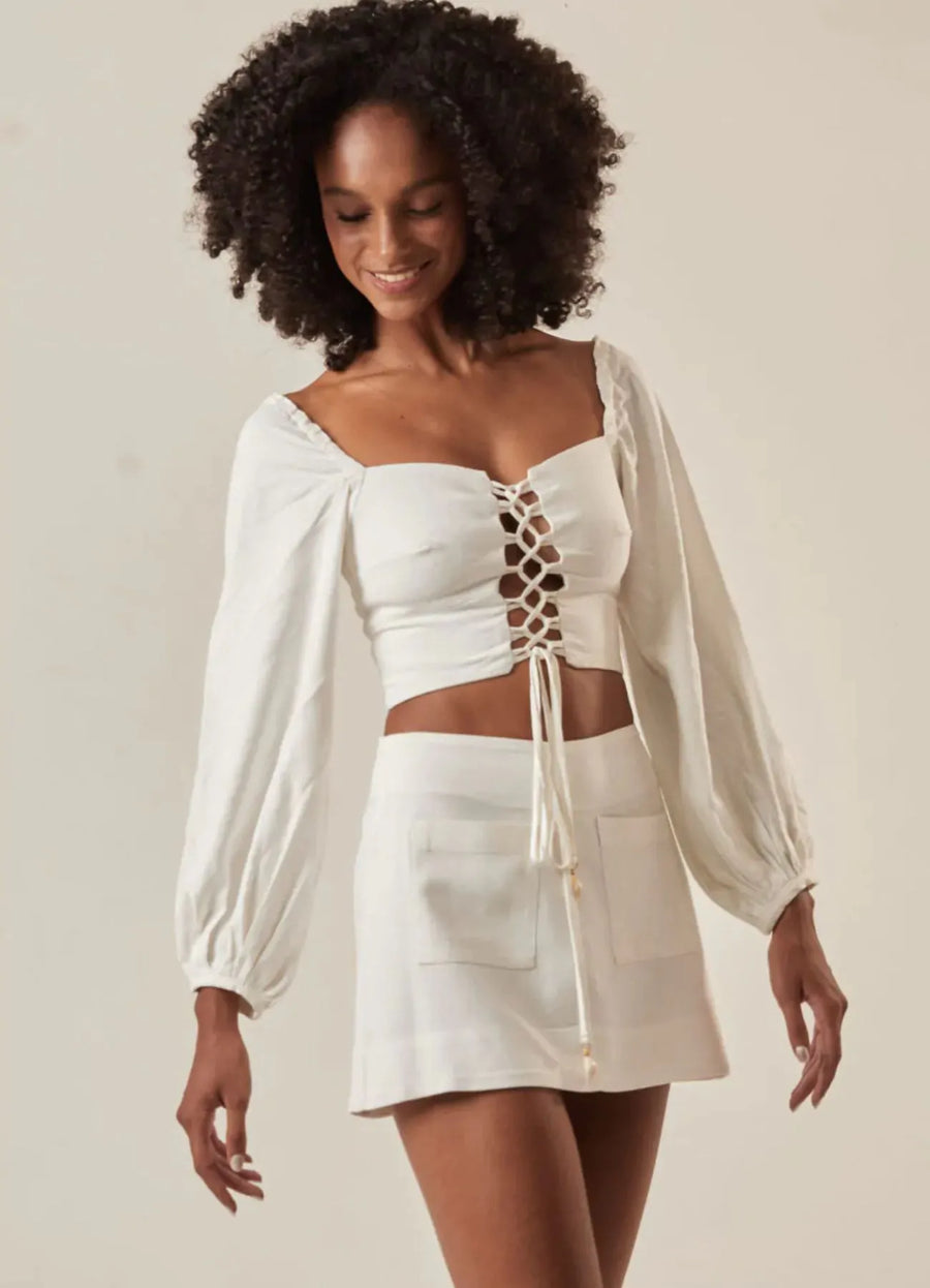 Saia de linho off-white Heloisa