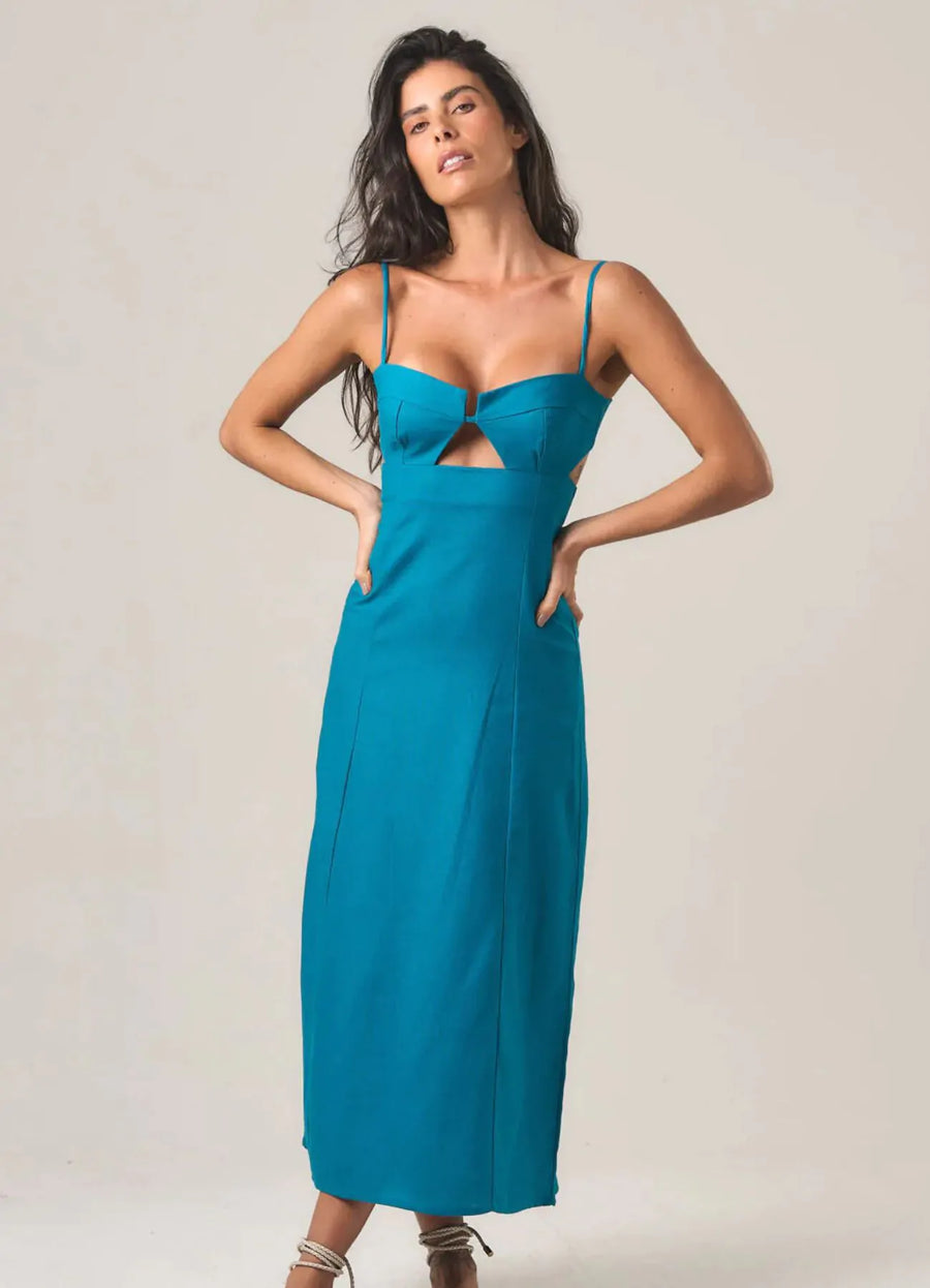 Vestido de Linho azul-netuno Alana