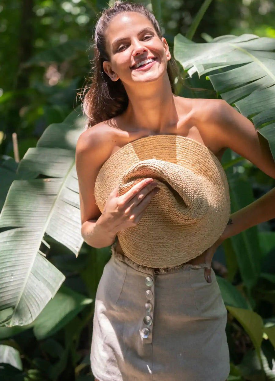 Short-Saia de linho areia Pérola