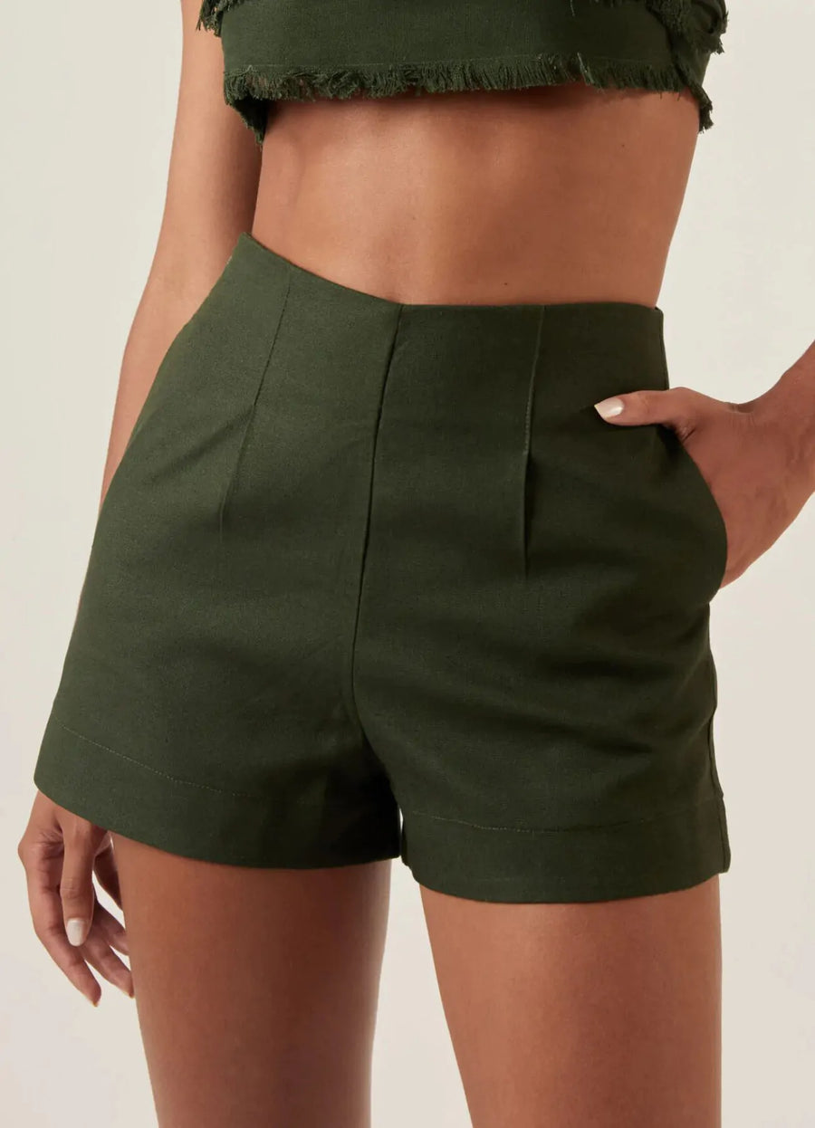 Short de linho verde-floresta Milena