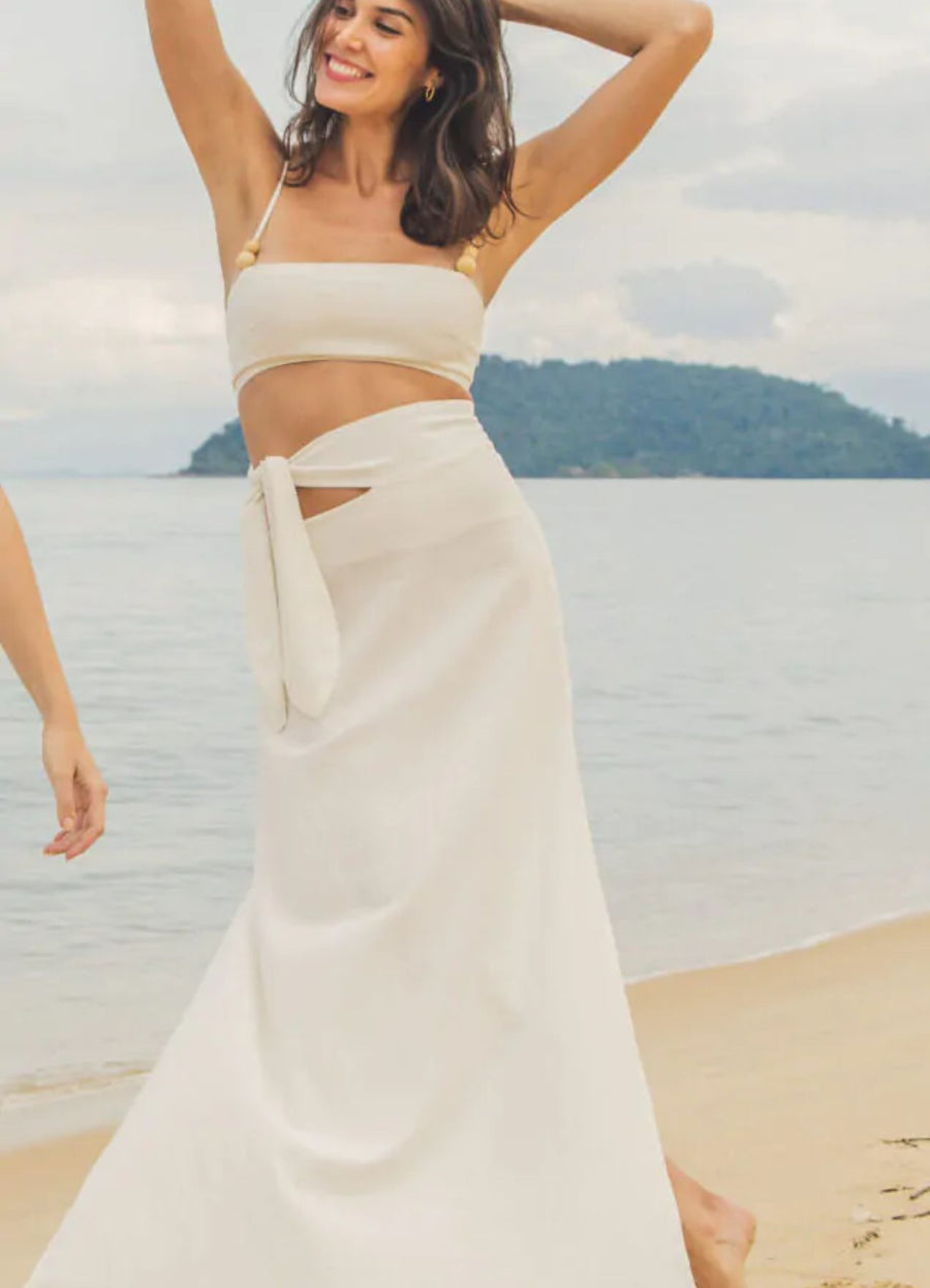 Saia de linho off-white Nina