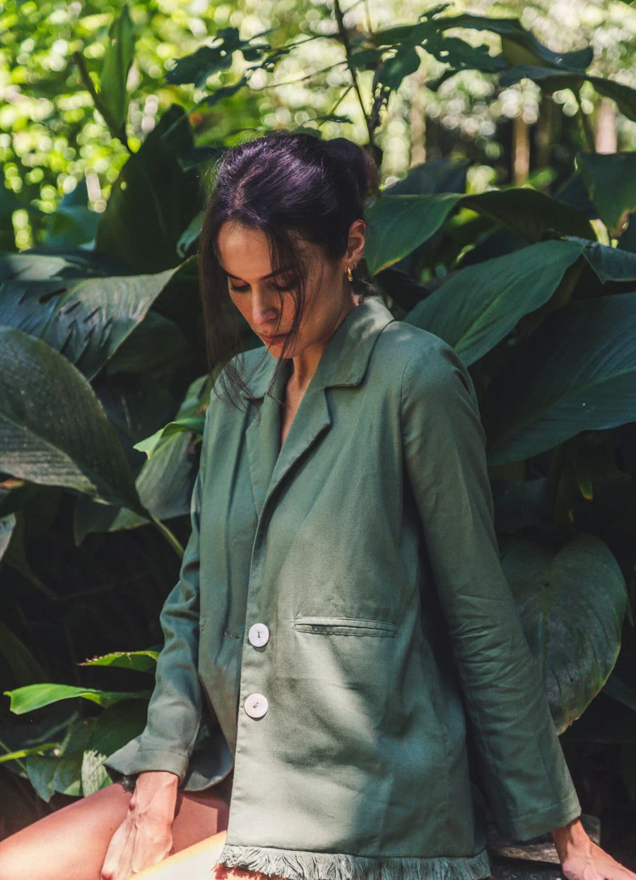 Blazer de linho verde Madrepérola