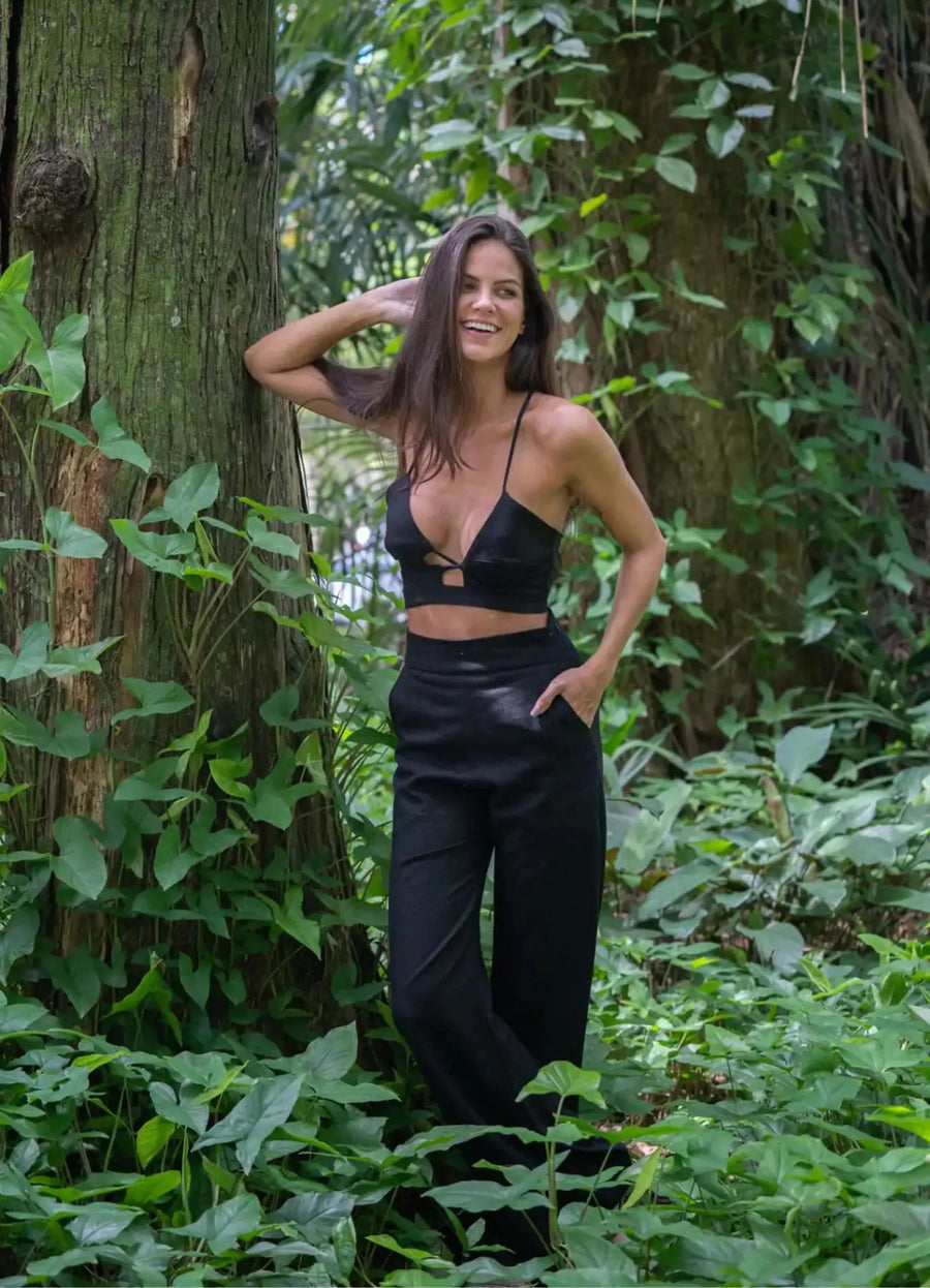 Calça de linho preto Gisela