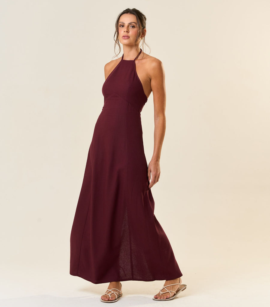 Vestido de Linho jabuticaba Tricia