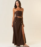 Top de linho marrom-café Zoe