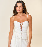Top de linho off-white Cleo