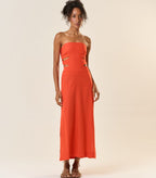 Vestido de Linho laranja-urucum Mavi