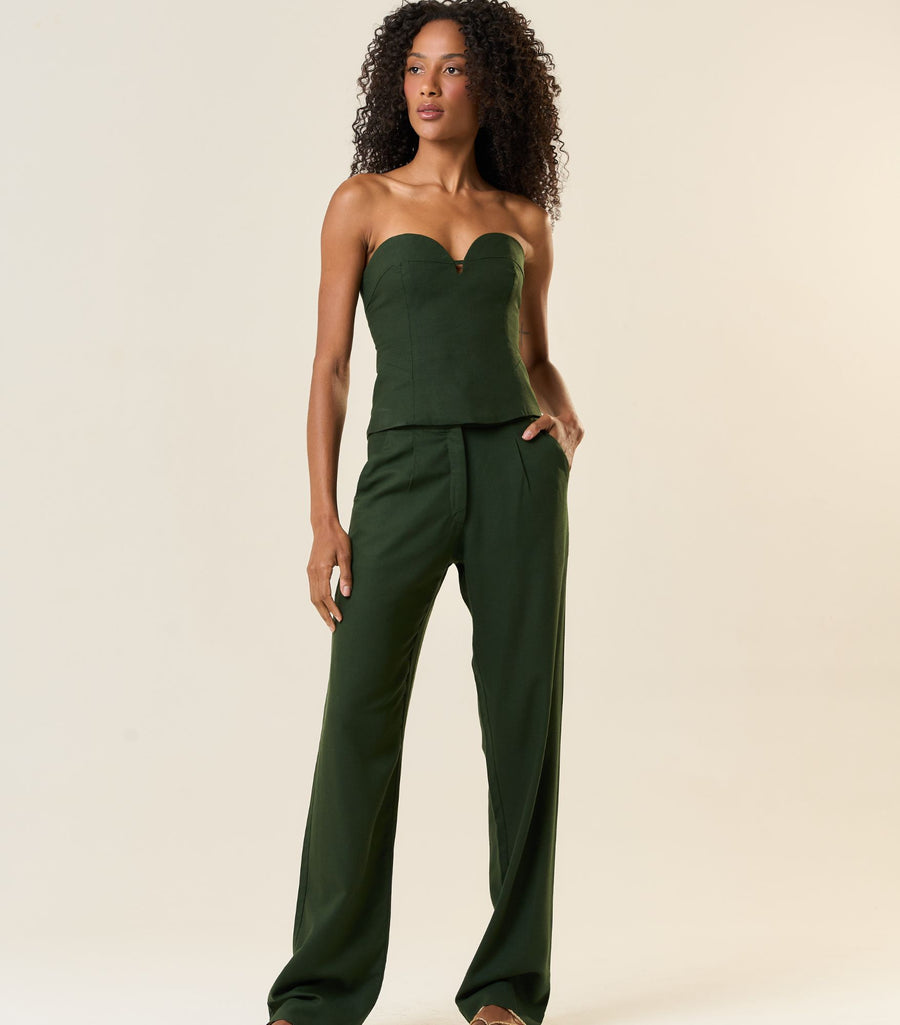 Calça de linho verde-floresta Elisa