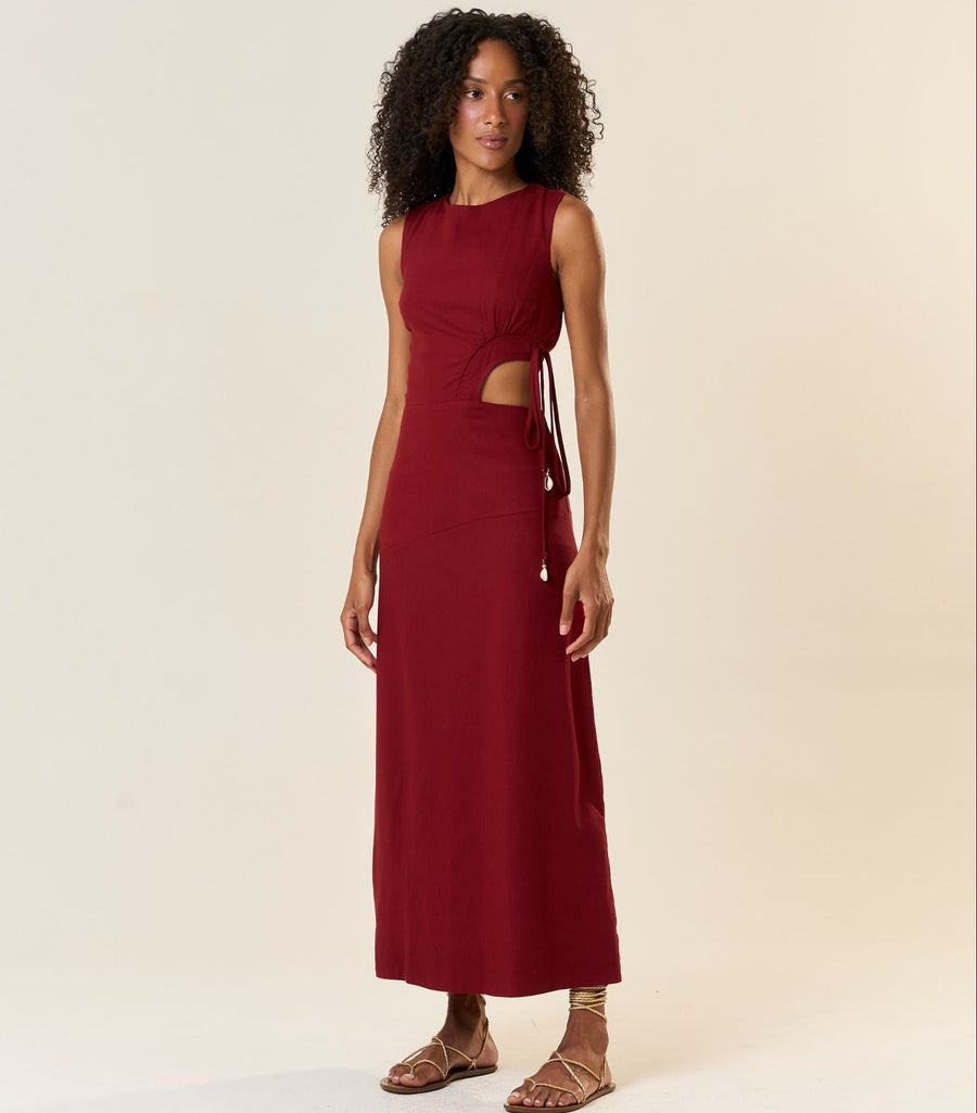 Vestido de Linho vinho-bordô Marina