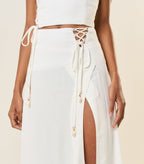Saia de linho off-white Zoe