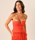 Top de linho laranja-urucum Guilhermina