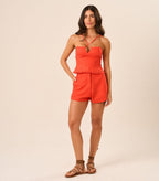 Top de linho laranja-urucum Guilhermina
