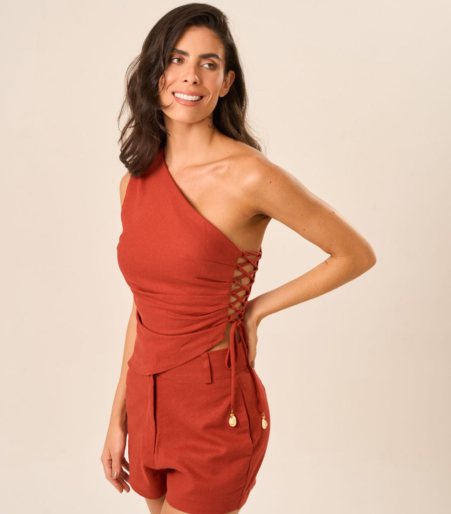 Top de linho pitanga Lucia