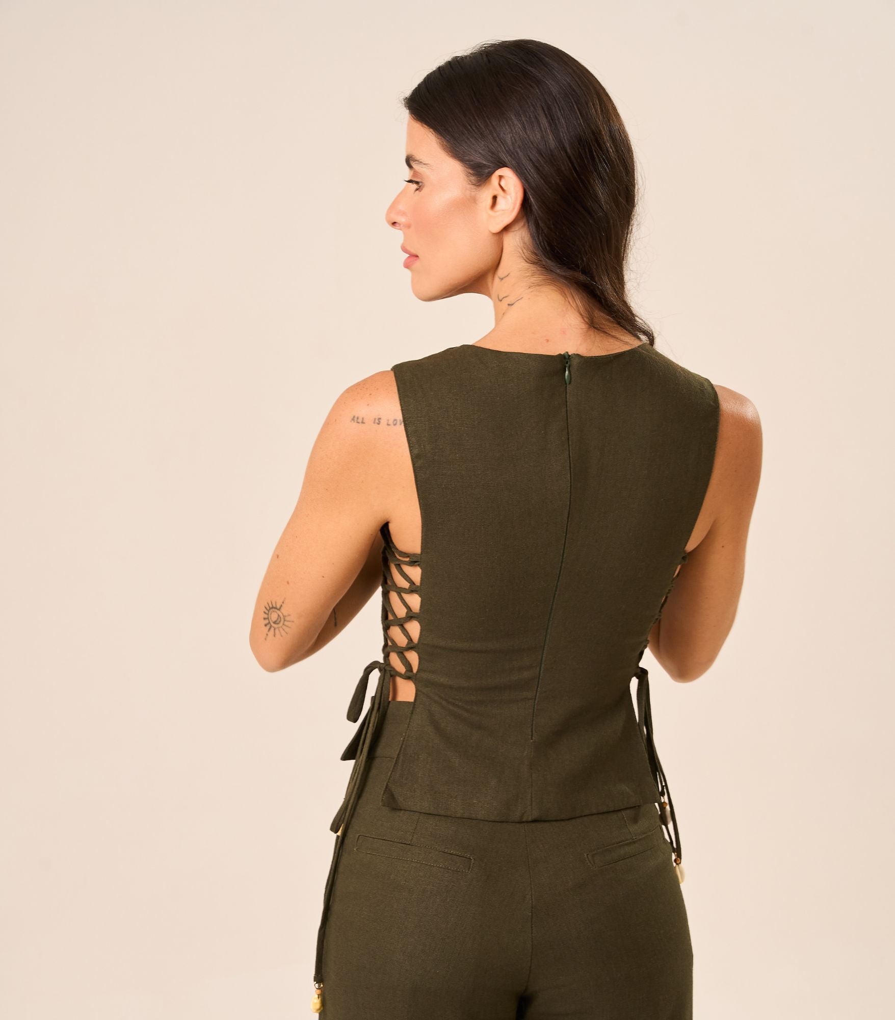 Calça de Linho verde-militar Gisela