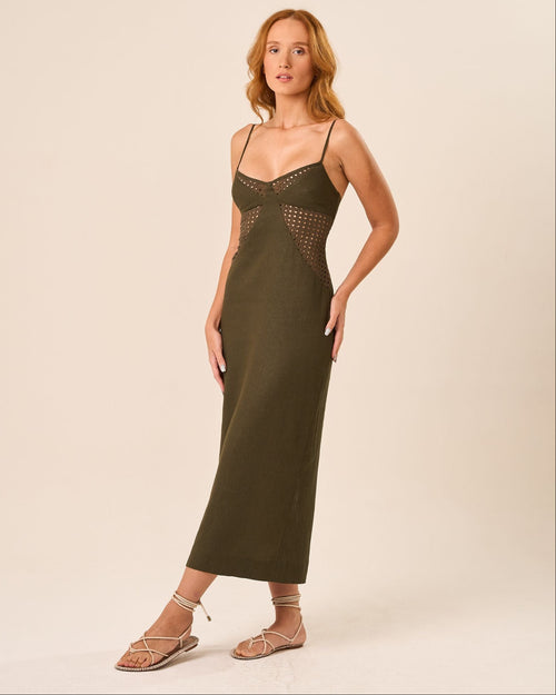 Vestido de Linho com Laise militar