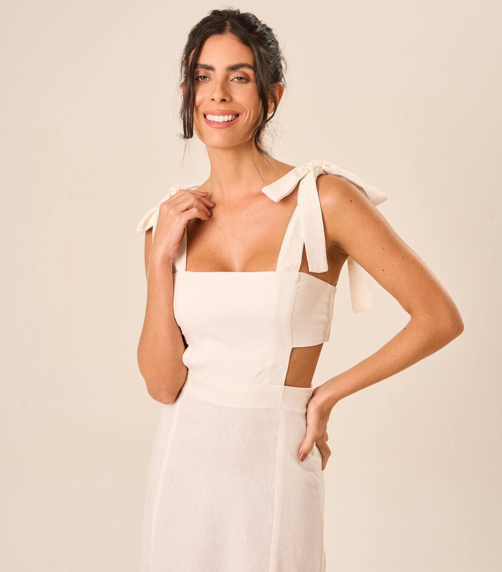 Vestido de Linho off-white Gisele