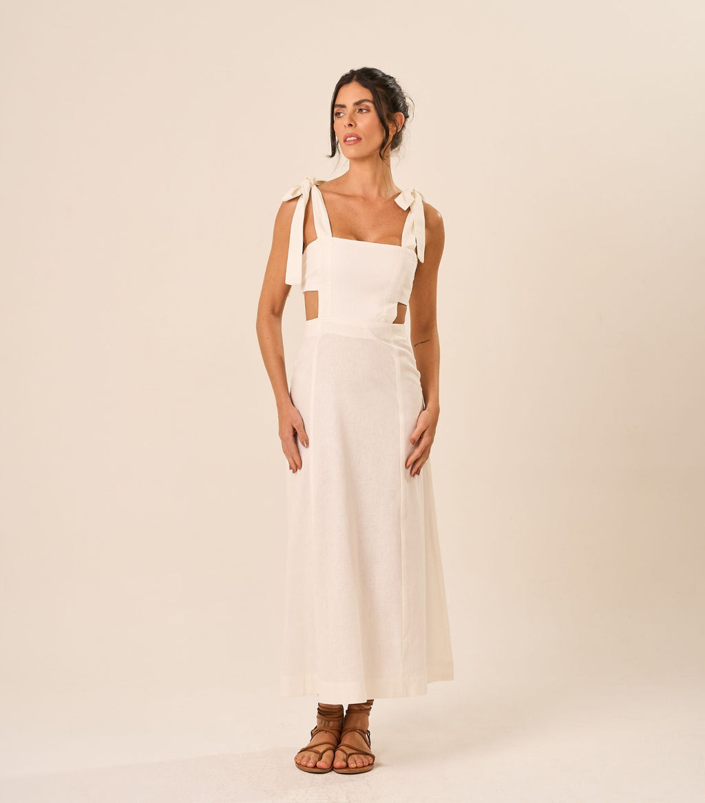 Vestido de Linho off-white Gisele