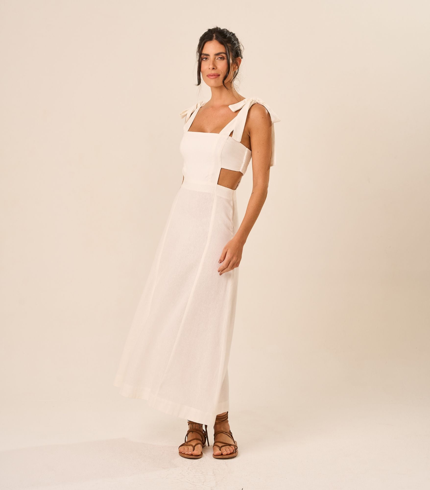 Vestido de Linho off-white Gisele