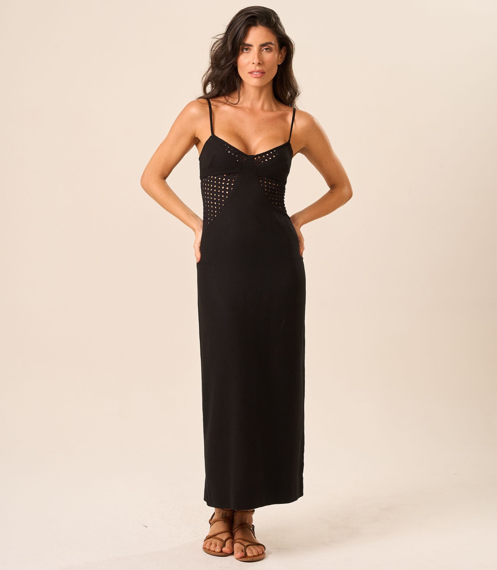 Vestido de Linho com Laise preto