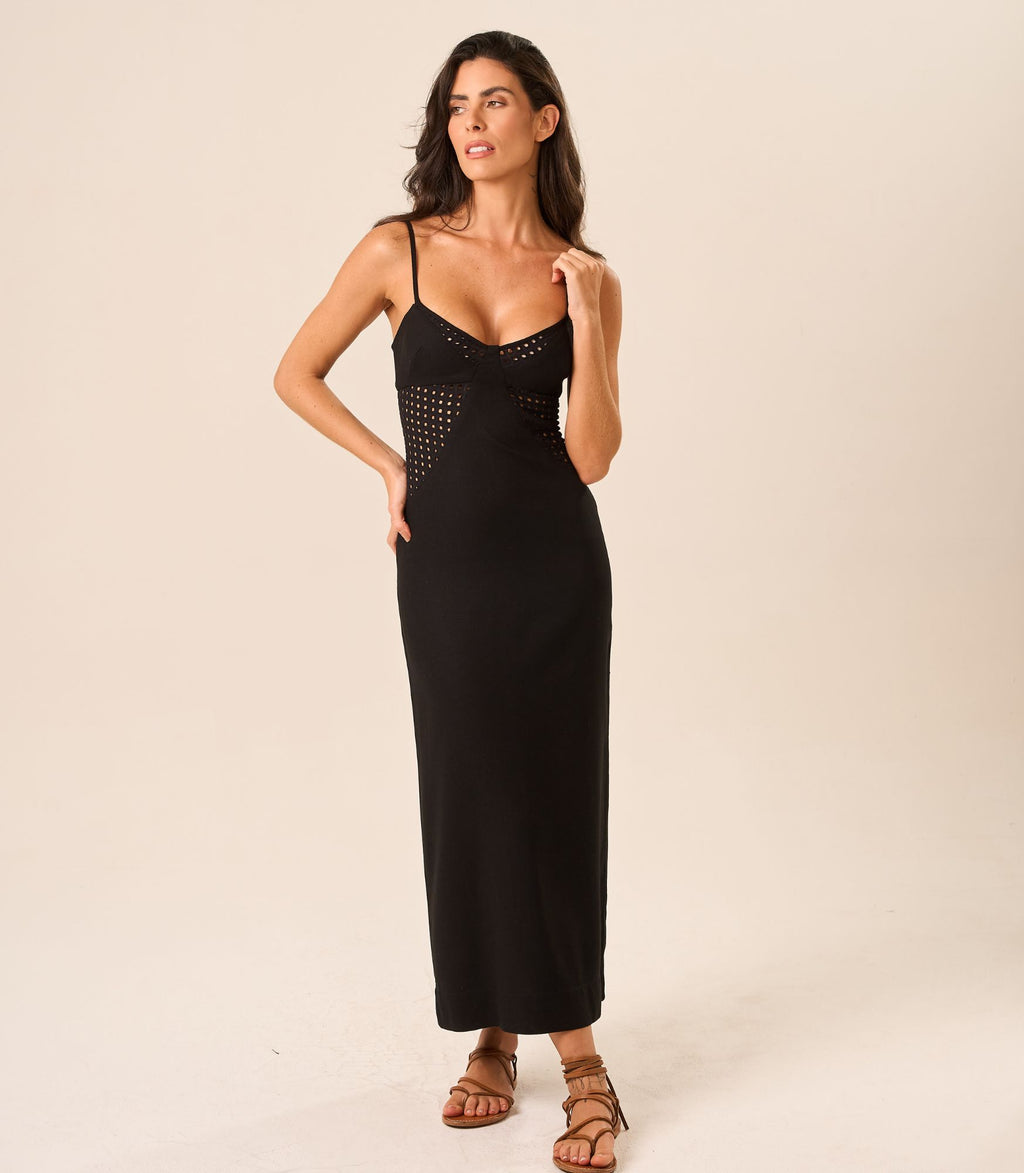 Vestido de Linho com Laise preto
