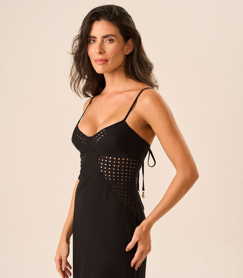 Vestido de Linho com Laise preto