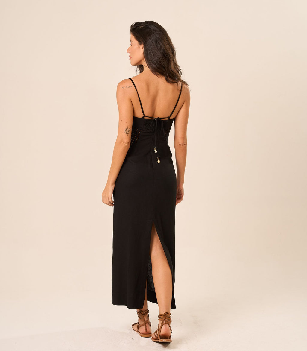 Vestido de Linho com Laise preto