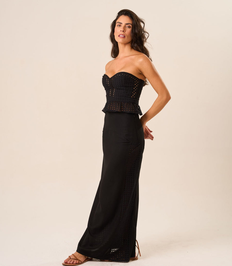 Saia de Linho com Laise preto