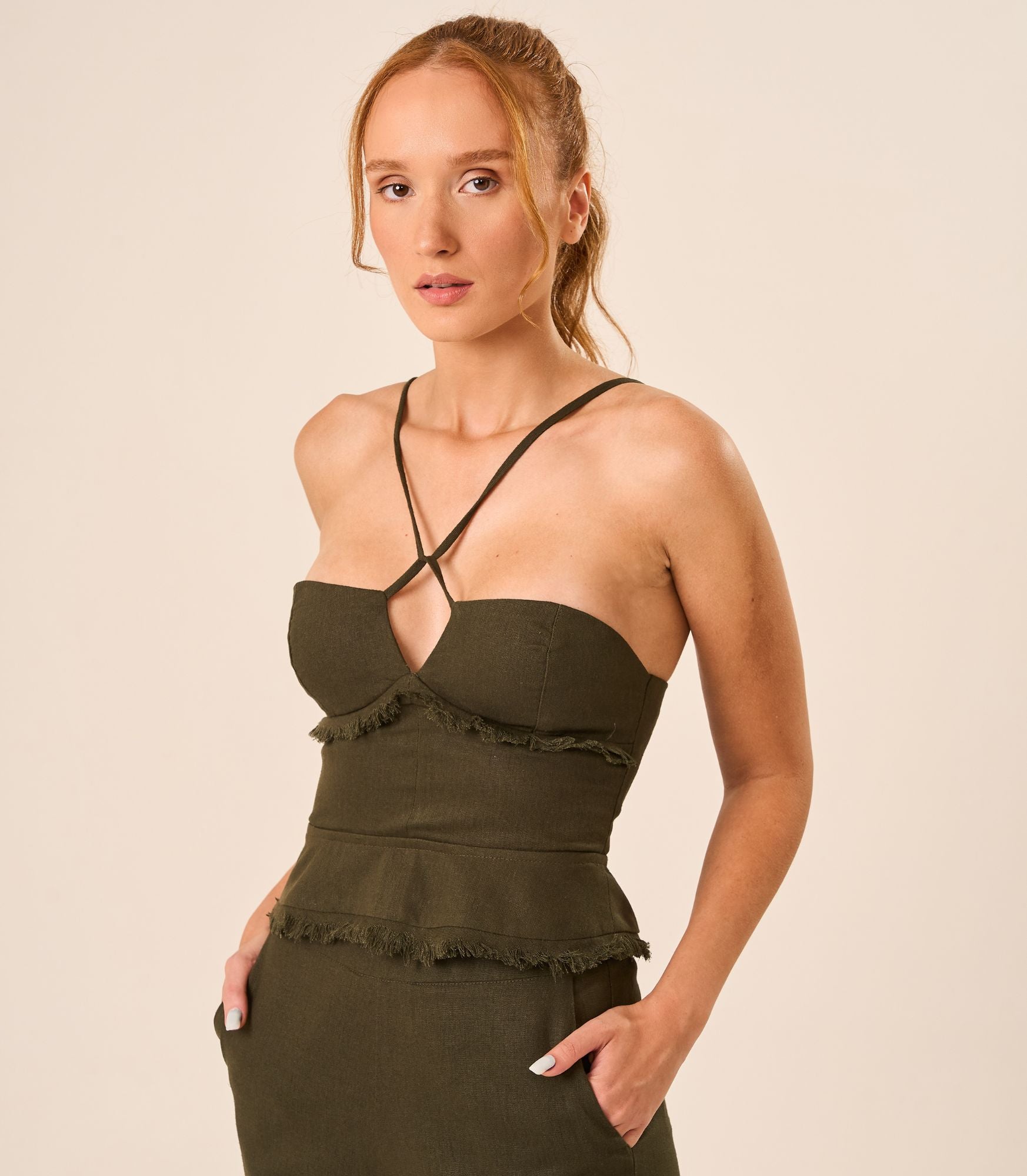 Top de linho militar Guilhermina