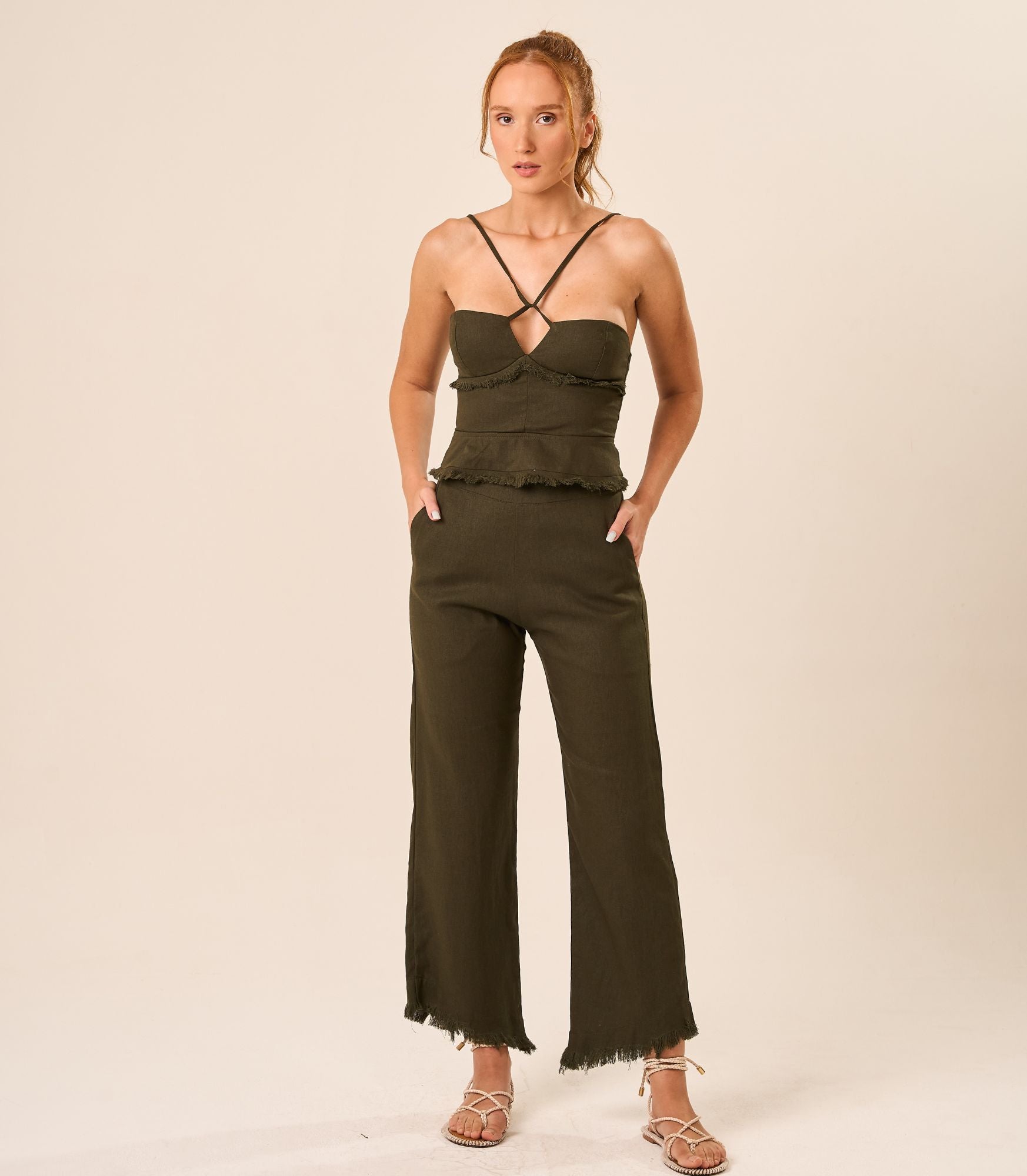 Top de linho militar Guilhermina