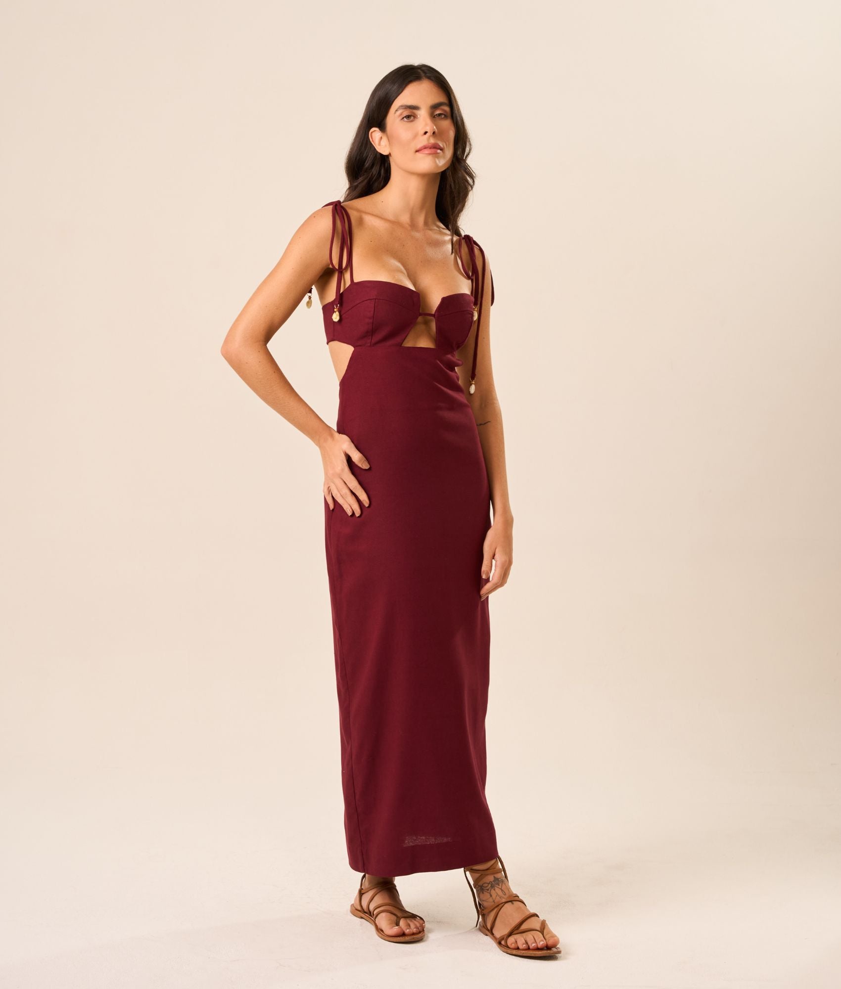 Vestido de Linho cereja Alana