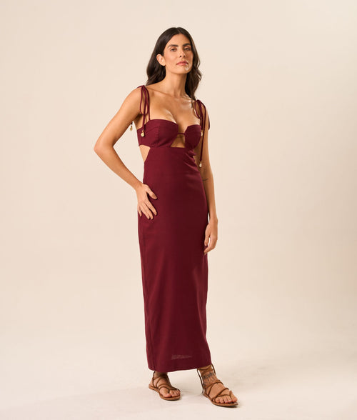 Vestido de Linho cereja Alana