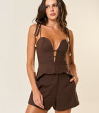 Short de linho marrom-café Lari