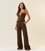 Top de linho marrom-café Rubia