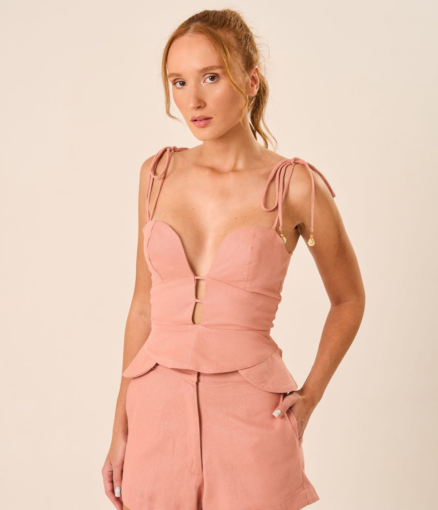 Top de linho rosé Rubia