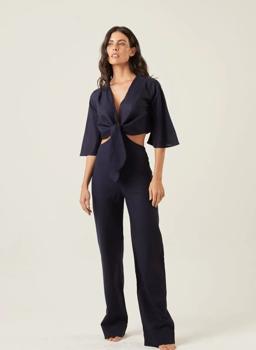 Macacão de linho marinho Alice